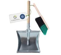 Garronda Ensemble pelle et balayette Noir/Vert + Argent - pelle métal manche bois brosse poils PET - Lot de 1 - GD-0010