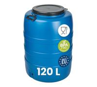 Garronda Fût Alimentaire 120 L Plastique HDPE Tonneau Baril Grande Ouverture pour Eau, Stockage et Fermentation Recuperateur D Eau De Pluie GD-0186 Bleu