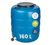 Garronda Fût Alimentaire 160 L avec Robinet Plastique HDPE Tonneau Baril Grande Ouverture pour Eau, Stockage et Fermentation Recuperateur D Eau De Pluie GD-0186 Bleu