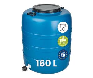Garronda Fût Alimentaire 160 L avec Robinet Plastique HDPE Tonneau Baril Grande Ouverture pour Eau, Stockage et Fermentation Recuperateur D Eau De Pluie GD-0186 Bleu