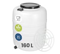 Garronda Fût Alimentaire 160L Plastique HDPE Tonneau Baril pour Eau GD-0187 | Bidon avec Robinet, Grille de Presse, Grande Ouverture, Couvercle, Stockage et Fermentation Recupérateur d'Eau de Pluie Blanc