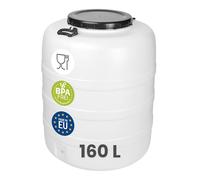 Garronda Fût Alimentaire 160L Plastique HDPE Tonneau Baril pour Eau GD-0187 | Bidon Plastique, Grande Ouverture, avec Couvercle, pour Aliments Stockage et Fermentation Recupérateur d'Eau de Pluie, Blanc