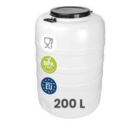 Garronda Fût Alimentaire 200L Plastique HDPE Tonneau Baril pour Eau GD-0187 | Bidon Plastique, Grande Ouverture, avec Couvercle, pour Aliments Stockage et Fermentation Recupérateur d'Eau de Pluie, Blanc