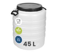 Garronda Fût Alimentaire 45 L en Plastique HDPE, Tonneau de Stockage et de Fermentation, Récupérateur d'Eau de Pluie GD-0187 Blanc