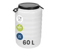 Garronda Fût Alimentaire 60 L Plastique HDPE Tonneau Baril Grande Ouverture pour Eau, Stockage et Fermentation Recupérateur d Eau de Pluie GD-0187 Blanc