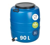 Garronda Fût Alimentaire 90 L avec Robinet Plastique HDPE Tonneau Baril Grande Ouverture pour Eau, Stockage et Fermentation Recuperateur D Eau De Pluie GD-0186 Bleu