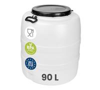 Garronda Fût Alimentaire 90L Plastique HDPE Tonneau Baril pour Eau GD-0187 | Bidon Plastique, Grande Ouverture, avec Couvercle, pour Aliments Stockage et Fermentation Recupérateur d'Eau de Pluie, Blanc