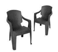 Garronda Lot de 2 Chaises de Jardin Extérieur Empilables Anthracite GD-0254 | Fauteuils Rotin Accoudoirs, Durable, Résistant aux UV, Intempéries, Mobilier de Balcon, Terrasse, Camping et Restaurant