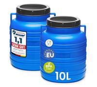 Garronda Lot de 2 réservoir d'eau de 10 L, Baril Alimentaire, fût à Large Ouverture en HDPE et sans BPA, tonneau de Jardin, bac à Aliments pour Animaux, conteneur d'eau, tonneau Universel GD-0078