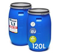 Garronda Lot de 2 réservoir d'eau de 120 L, Baril Alimentaire, fût à Large Ouverture en HDPE et sans BPA, tonneau de Jardin, bac à Aliments pour Animaux, conteneur d'eau, tonneau Universel GD-0078