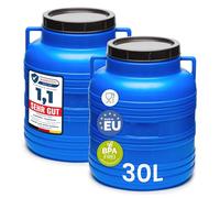 Garronda Lot de 2 réservoir d'eau de 30 L, Baril Alimentaire, fût à Large Ouverture en HDPE et sans BPA, tonneau de Jardin, bac à Aliments pour Animaux, conteneur d'eau, tonneau Universel GD-0078