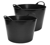 Garronda Lot de 2 seaux flexibles en polypropylène 26 L bacs universels usage maison jardin garage atelier coffre rangement transport poignées intégrées robustes GD-0183, Noir