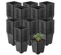 Garronda, lot de 200 pots de fleurs carrés en plastique avec trous de drainage pour le jardin (noirs, 11 x 11 x 12 cm (1 L)) GD-KW-S