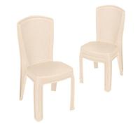 Garronda Lot de 3 Chaises de Jardin Extérieur Empilables Beige GD-0271 | Dossier Haut, Style Rotin, sans Accoudoirs, en Plastique, Intempéries, Mobilier de Balcon, Terrasse, Camping, Restaurant