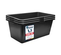 Garronda Lot de 3 Grand Bac à Mortier Rectangulaire 60L Plastique GD-0169 | Seau de Chantier, Auge de Maçon, Fond Rigide, Poignées, Graduée, Empilable, Bac Renforcé pour Sable Eau Construction Jardin
