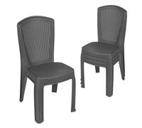 Garronda Lot de 4 Chaises de Jardin Extérieur Empilables Anthracite GD-0271 | Dossier Haut, Style Rotin, sans Accoudoirs, en Plastique, Intempéries, Mobilier de Balcon, Terrasse, Camping, Restaurant