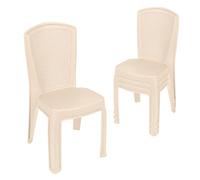 Garronda Lot de 4 Chaises de Jardin Extérieur Empilables Beige GD-0271 | Dossier Haut, Style Rotin, sans Accoudoirs, en Plastique, Intempéries, Mobilier de Balcon, Terrasse, Camping, Restaurant