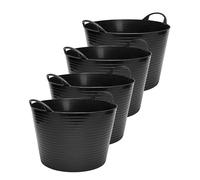 Garronda Lot de 4 seaux flexibles en polypropylène 26 L bacs universels usage maison jardin garage atelier coffre rangement transport poignées intégrées robustes GD-0184, Noir