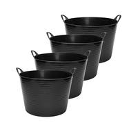 Garronda Lot de 4 seaux flexibles en polypropylène 42 L bacs universels usage maison jardin garage atelier coffre rangement transport poignées intégrées robustes GD-0184, Noir