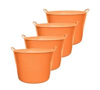 Garronda Lot de 4 seaux flexibles en polypropylène 42 L bacs universels usage maison jardin garage atelier coffre rangement transport poignées intégrées robustes GD-0184, Orange