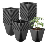 Garronda Pot de Fleur Carré Arrondi Plastique 15,7 × H 16 cm (3L) Lot 50 Godets Semis Pots de Pépinière Drainage Résistants Intempéries pour Culture Plantes Jardin Serre Intérieur Extérieur GD-0200