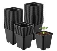 Garronda Pot de Fleur Carré en Plastique 9 × H 9,6 cm (0,5L) Lot 50 Godets Semis Pots de Pépinière avec Drainage Résistants Intempéries pour Culture Plantes Jardin Serre Intérieur Extérieur GD-0199