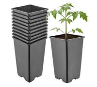 Garronda Pot de Fleur Carré Haut Plastique 11 × H 19 cm (1,7L) - x10 Godets Semis Pot Culture Profond Drainage Résistants Intempéries pour Plantes Pépinière Jardin Serre Intérieur Extérieur GD-0201