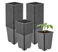 Garronda Pot de Fleur Carré Haut Plastique 11 × H15,5 cm (1,25L) - x50 Godets Semis Pot Culture Profond Drainage Résistants Intempéries pour Plantes Pépinière Jardin Serre Intérieur Extérieur GD-0201