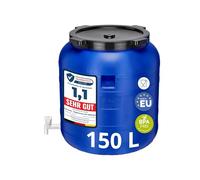 Garronda Récupérateur d'eau de Pluie Large 150 litres sans BPA avec Robinet et Couvercle Jerrican pour Jardin GD-0092, Bleu