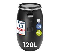 Garronda Réservoir d'eau de 120 litres Baril Alimentaire Bidon Eau GD-0078 | Fût à Large Ouverture, en HDPE, sans BPA, Tonneau de Jardin, Bac à Aliments pour Animaux, Conteneur d'Eau, Universel, Noir