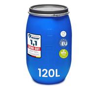 Garronda réservoir d'eau de 120 litres sans poignées, Baril Alimentaire, Large Ouverture HDPE sans BPA, tonneau de Jardin, bac à Aliments pour Animaux, conteneur d'eau, tonneau Universel GD-0078 Bleu