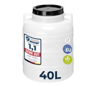 Garronda Réservoir d'eau de 40 litres Baril Alimentaire Bidon Eau GD-0078 | Fût à Large Ouverture, en HDPE, sans BPA, Tonneau de Jardin, Bac à Aliments pour Animaux, Conteneur d'Eau, Universel, Blanc