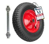 Garronda Roue de Brouette 4.80/4.00-8 2PR Ø 390×95 mm Gonflable GD-0163 | Roue de Rechange Pneumatique, avec Axe et Roulements, Jante Acier, Valve Auto, Moyeu 97mm, pour Chariot et Diable, Noir-Rouge