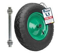 Garronda Roue de Brouette 4.80/4.00-8 4PR Ø 390×97 mm Gonflable GD-0163 | Roue de Rechange Pneumatique, avec Axe et Roulements, Jante Acier, Valve Auto, Moyeu 97mm, pour Chariot et Diable, Noir-Vert