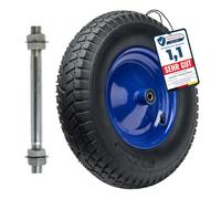 Garronda Roue de Brouette 4.80/4.00-8 6PR Ø 390×97 mm Gonflable GD-0163 | Roue de Rechange Pneumatique, avec Axe et Roulements, Jante Acier, Valve Auto, Moyeu 99mm, pour Chariot et Diable, Noir-Bleu