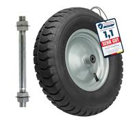 Garronda Roue de Brouette 4.80/4.00-8 8PR Ø 405×95 mm Gonflable GD-0163 | Roue de Rechange Pneumatique, avec Axe et Roulements, Jante Acier, Valve AV, Moyeu 99mm pour Chariot et Diable, Noir-Argent