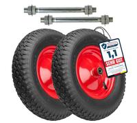 Garronda x2 Roue de Brouette 4.80/4.00-8 2PR Ø 390×95 mm Gonflable GD-0163 | Roue de Rechange Pneumatique, avec Axe et Roulements, Jante Acier, Valve Auto, Moyeu 97mm, pour Chariot et Diable, Noir-Rouge
