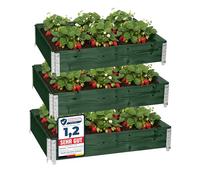 Garronda x3 Carré Potager Surélevé en Bois 120x80x20 cm pour Jardin GD-0075 | Jardinière Exterieur Grande Taille, pour Plantes Fleurs Légumes Herbes, Pliable, Empilable, Bac Potager Décoratif, Vert