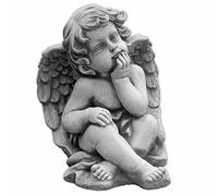 Gartendekoparadies.de - Statuette d'ange assis en pierre résistante au gel, gris