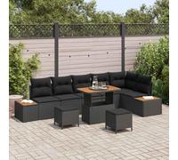 vidaXL Ensemble canapé de jardin 9 pcs noir poly rotin