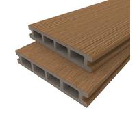 Gartenwelt Riegelsberger Lame de terrasse WPC en teck - 25 x 140 mm - 20 cm - Profil creux gainé - Surface co-extrusion - Couleur stable - Facile d'entretien - Imperméable