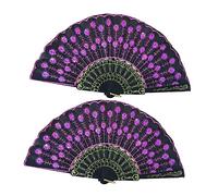 GARVALON Ventilateur Pliant Pourpre à Broderie Pailletée, Fan Dansant Portatif en Pe, 2 Pièces, Accessoire Unique pour Danse et Décoration Maison