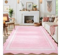 Garvee 4x5.5 Washable Runner Rug, Elegant Scalloped Runner Rug, Soft Printed Faux Wool Floor Carpet Runners for Hallway Kitchen Laundry Bedroom, Non Slip