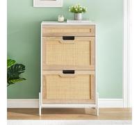 Garvee Armoire à Chaussures avec 2 Tiroirs Rabattables, Meuble à Chaussures Étroite en Rotin avec 1 Tiroir, Étagères Réglables pour Entrée, Couloir, Salon 61x24x102 Cm