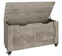 Garvee Banc Coffre de Rangement en Bois sur roulettes - 100 cm, capacité 160 kg, Angles arrondis, charnières de sécurité - Style Moderne Rustique pour entrée, Salon ou Chambre - Coupe en U - Gris