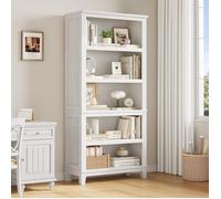 Garvee Bibliothèque 5 Niveaux 180 cm Style Ferme avec Étagères Réglables et Pieds Bois pour Salon ou Bureau, Vintage Blanche