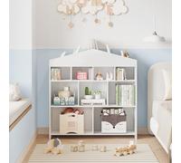 Garvee Bibliothèque Enfant en Bois - 4 Niveaux, 9 à 15 Casiers | Meuble Rangement Jouets et Livres, Design Maison, avec Kit Anti-Basculement, Chambre, Salle de Jeux, Crèche et École