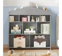 Garvee Bibliothèque Enfant en Bois - 4 Niveaux, 9 à 15 Casiers - Meuble Rangement Jouets et Livres, Design Maison, avec Kit Anti-Basculement, pour Chambre, Salle de Jeux, Crèche et École