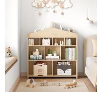 Garvee Bibliothèque Enfant en Bois Chambre Salle de Jeux Crèche et École | - 4 Niveaux, 9 à 15 Casiers - Meuble Rangement Jouets et Livres, Design Maison, avec Kit Anti-Basculement,