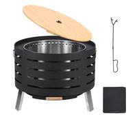 Garvee Brasero Extérieur Sans Fumée 26″ | Kit Complet avec Couvercle Bambou, Tisonnier, Bac Cendres, Housse | Idéal Terrasse - Noir